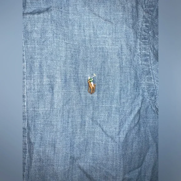 Ralph Lauren Boys Denim Blue Long Sleeve Collared Button Down Shirt 10 12 LN - Picture 3 of 7